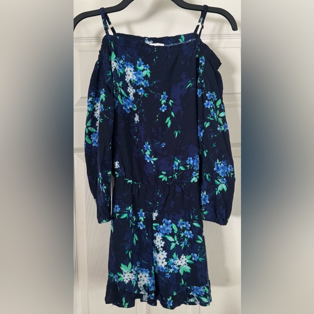 Girls Place Black and Blue Ruffled Cold Shoulder Romper XL/14